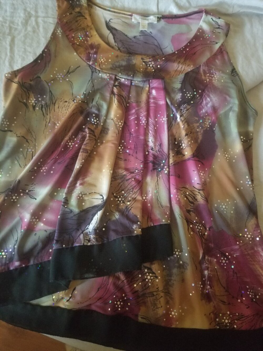 DRESSBARN MULTICOLORED PLEATED SLEEVELESS  TUNIC TANK TOP  SZ 1X (14-16)